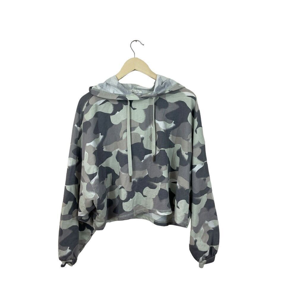 Z Supply Medium Rowan Camo Hoodie Crop Camoflauge Cotton Blend Womens